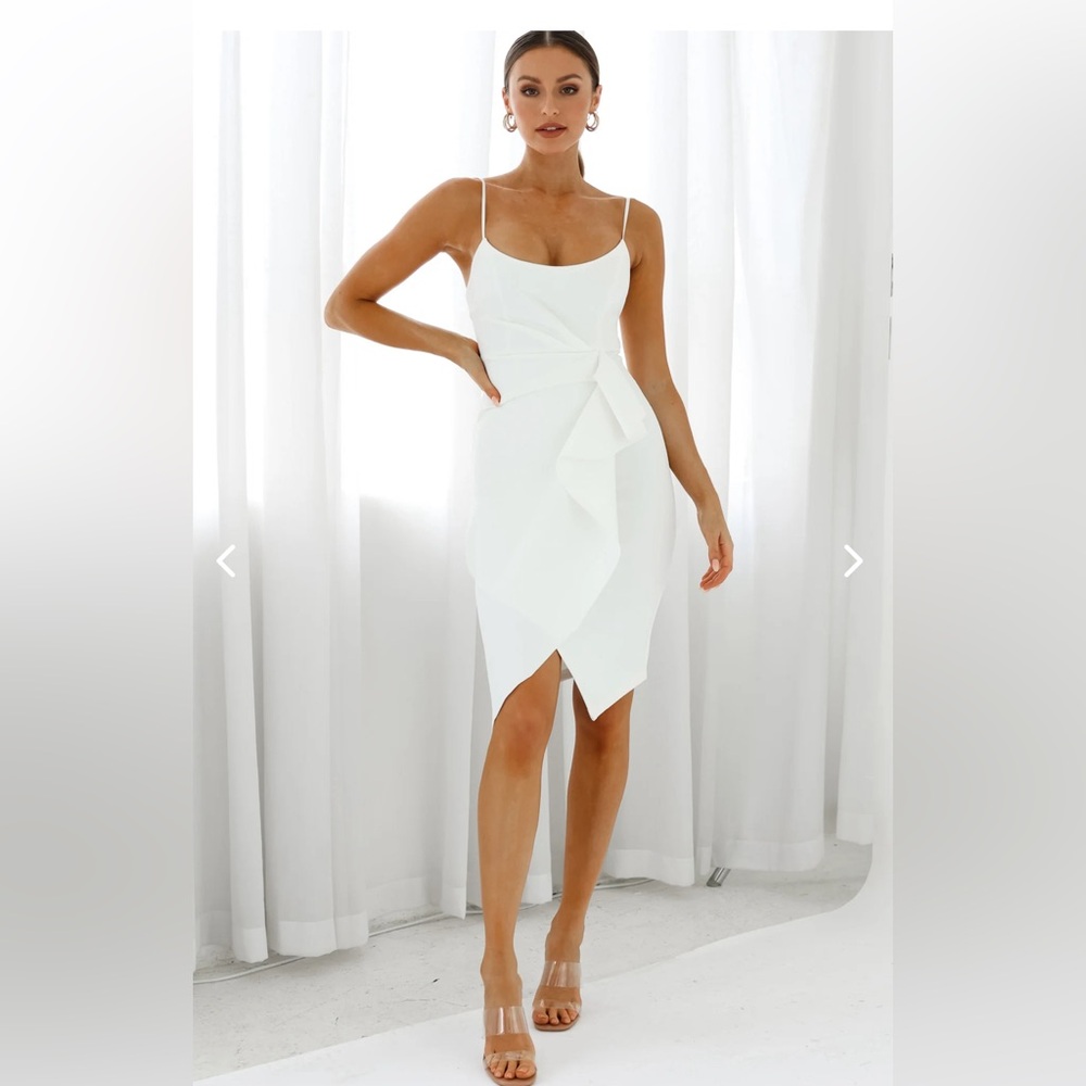 Tesla Cami Strap Asymmetrical Knee Length Dress White